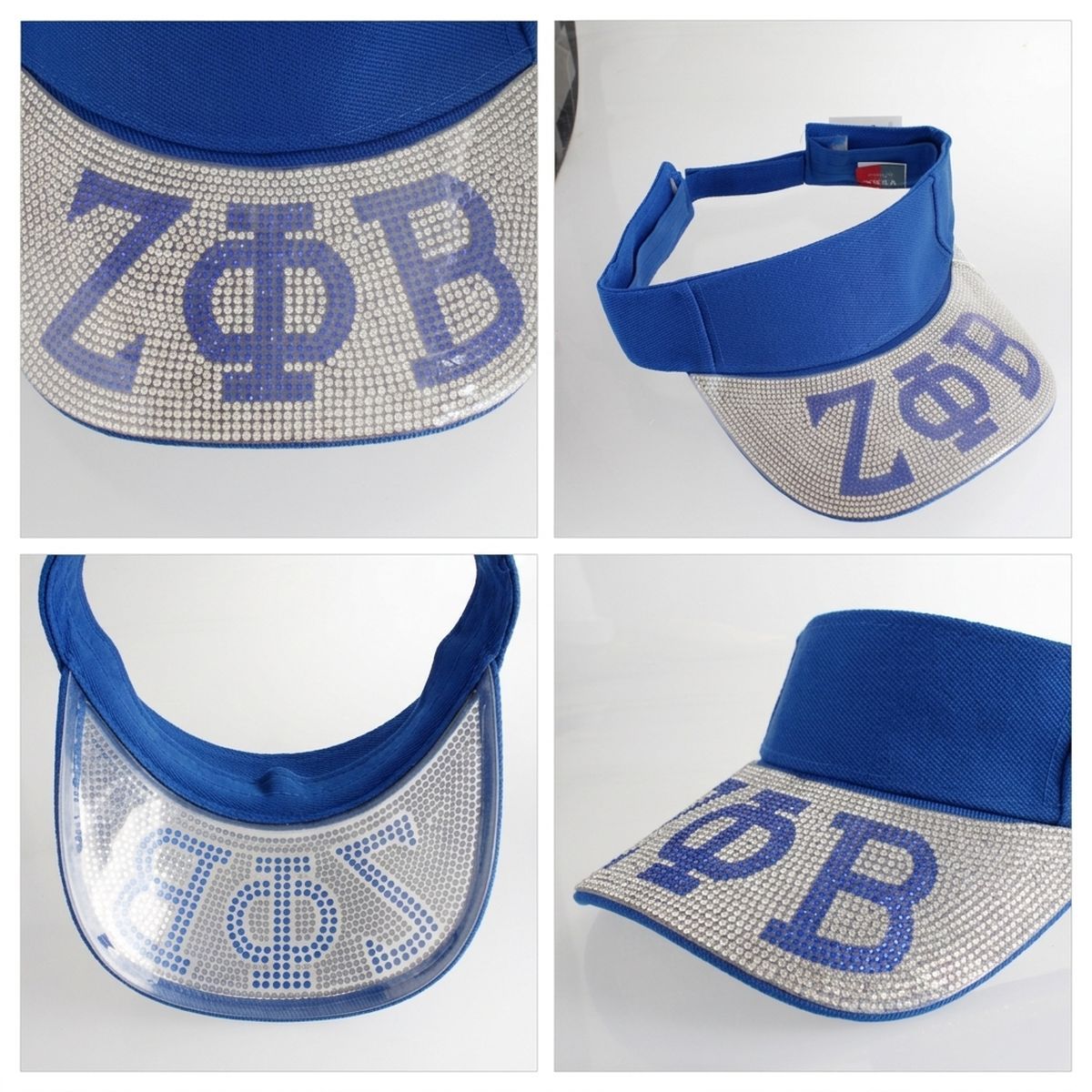 ZPB Blue Canvas Greek Rhinestone Brim Visor Hat