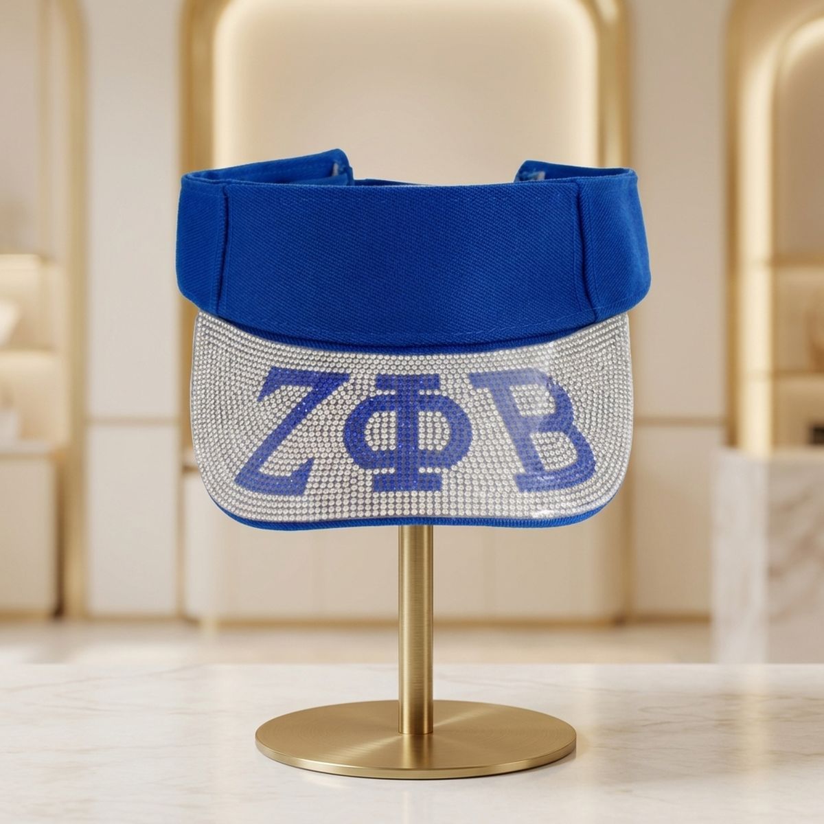 ZPB Blue Canvas Greek Rhinestone Brim Visor Hat