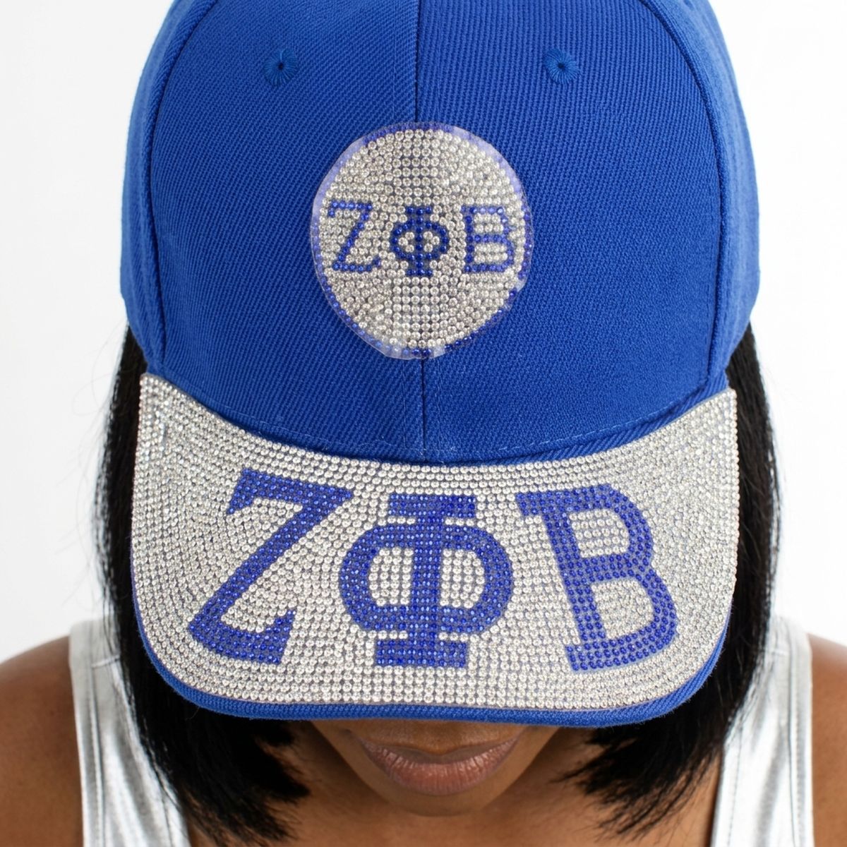 ZPB Blue Greek Rhinestone Brim Baseball Cap