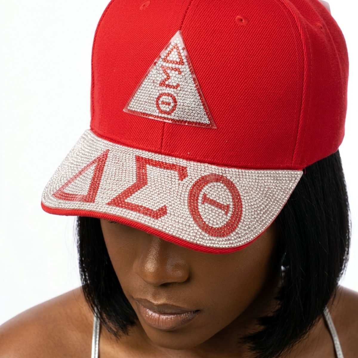 DST Red Delta Rhinestone Brim Baseball Cap