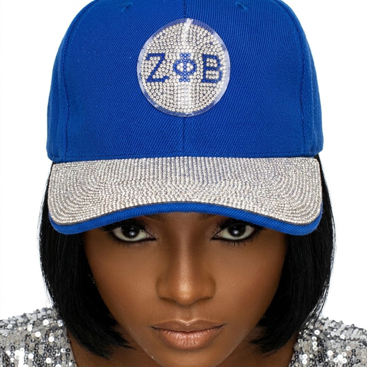 ZPB Blue Canvas Greek Rhinestone Baseball Cap