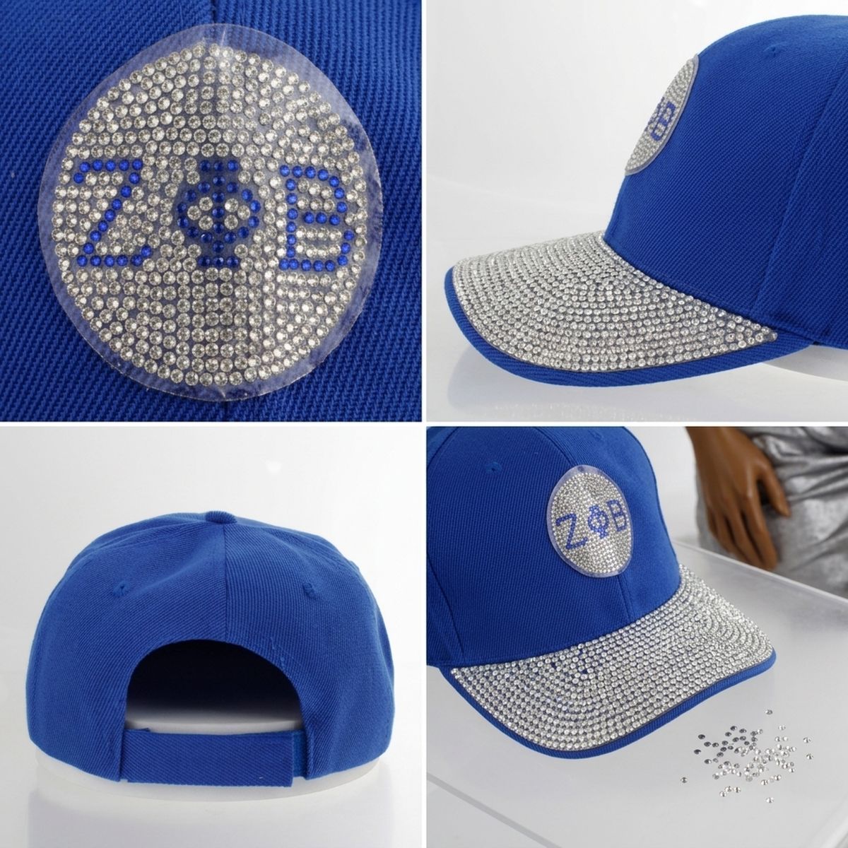 ZPB Blue Canvas Greek Rhinestone Baseball Cap
