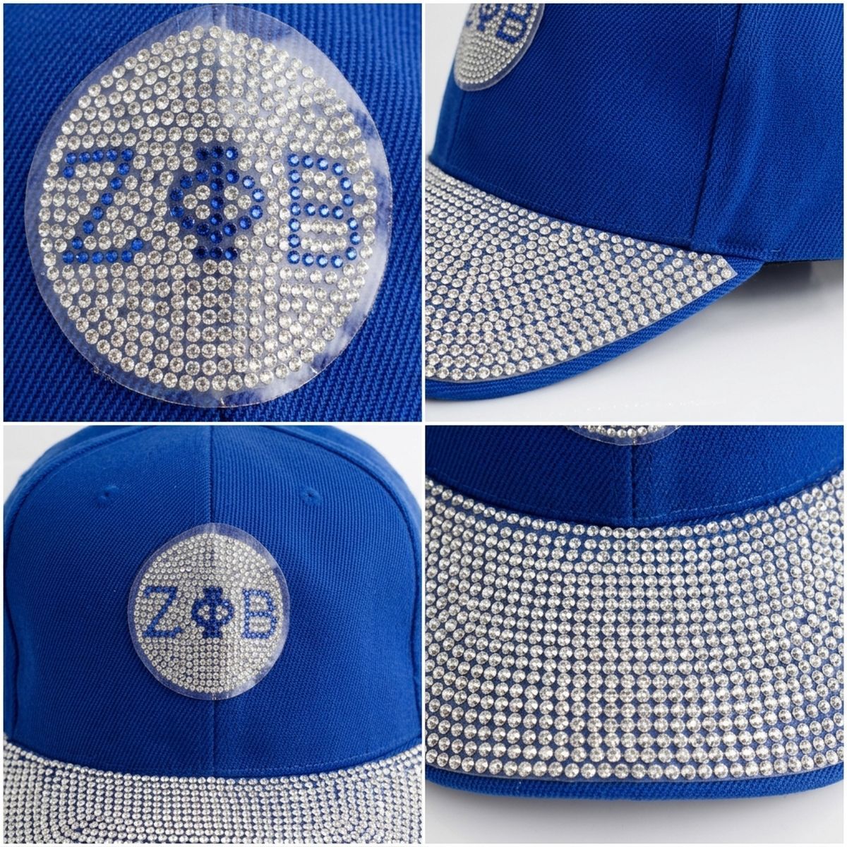 ZPB Blue Canvas Greek Rhinestone Baseball Cap