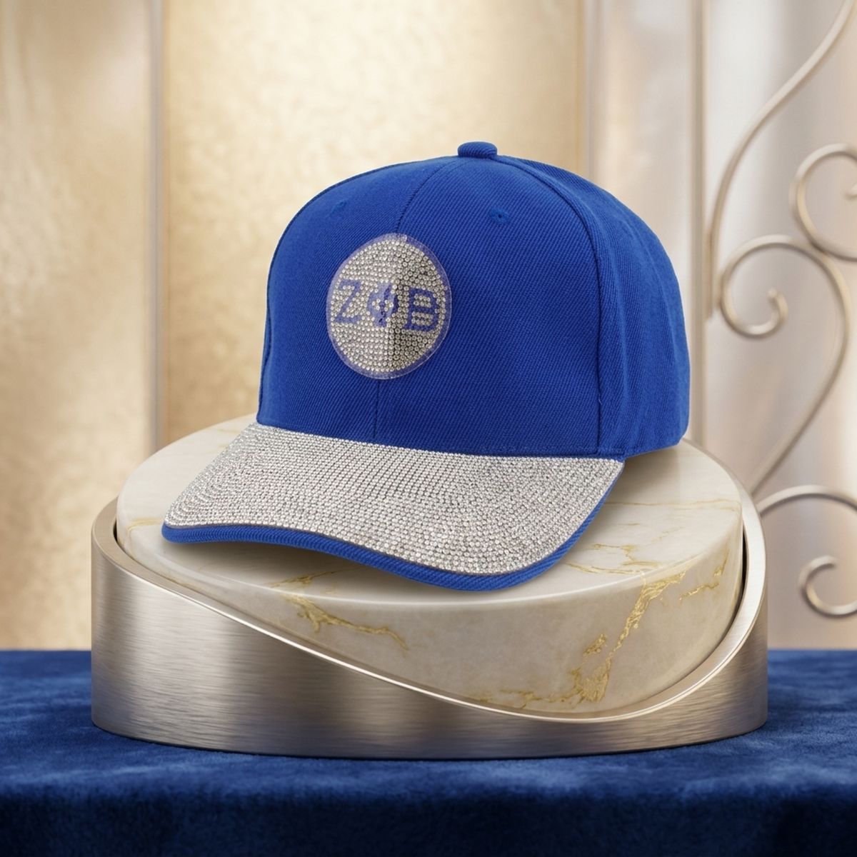 ZPB Blue Canvas Greek Rhinestone Baseball Cap
