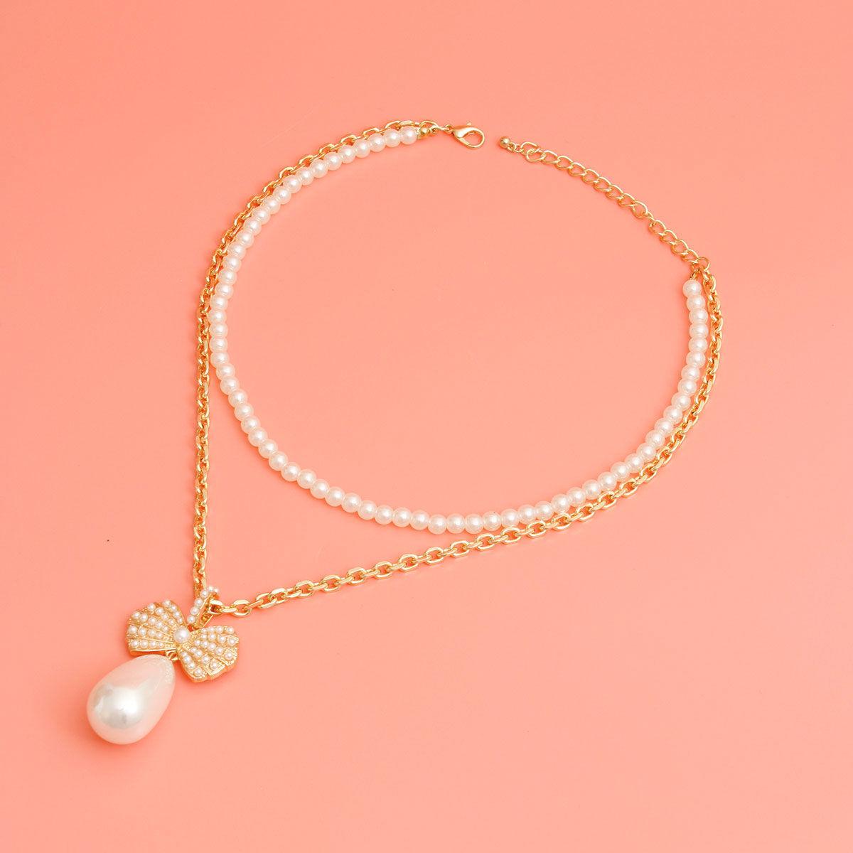 Double Layer Pearl Bow Necklace