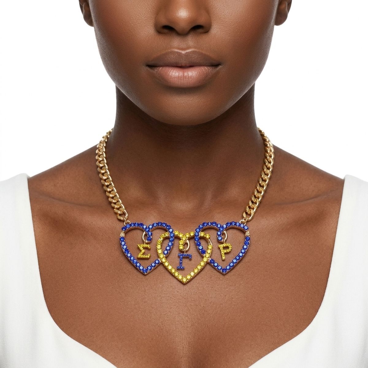 SGRHO Blue Gold Triple Heart Pendant Necklace