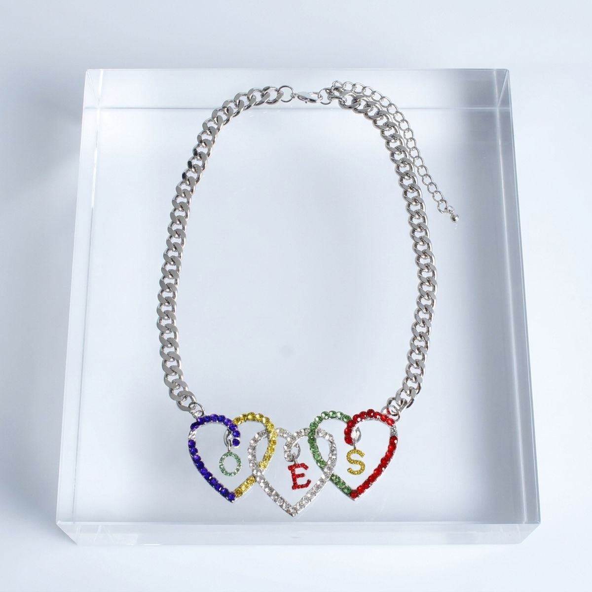 OES Multicolor Triple Heart Pendant Necklace