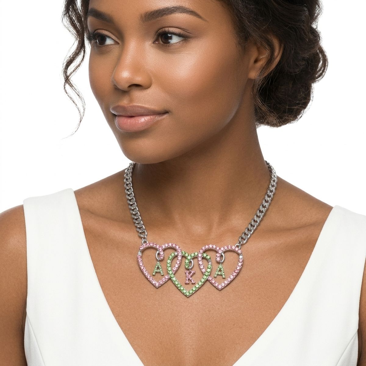AKA Pink and Green Triple Heart Pendant Necklace