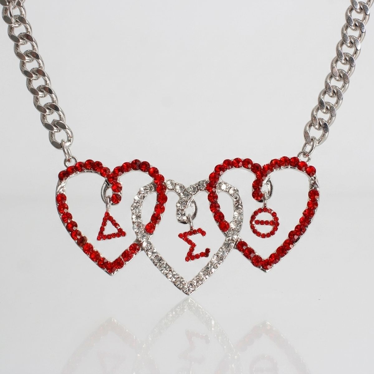 DST Red and Clear Triple Heart Pendant Necklace