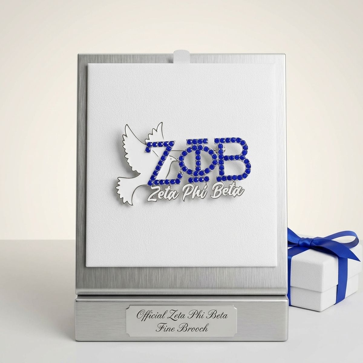 Zeta Phi Beta White Dove Rhinestone Brooch Pin