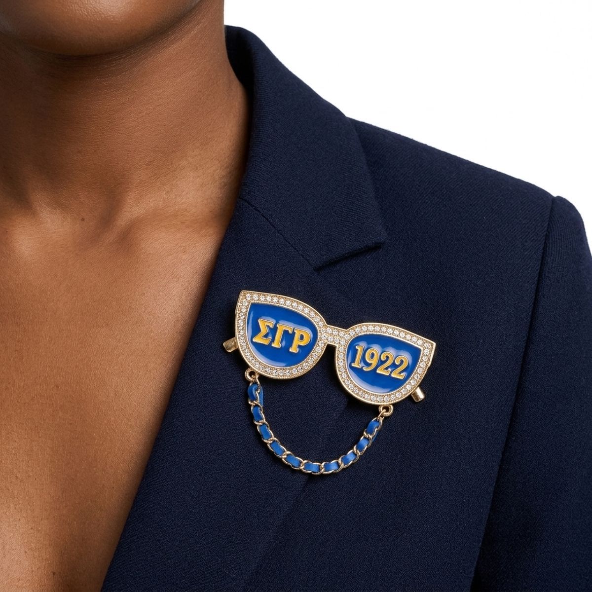 SGRHO Blue 1922 Sunglasses Rhinestone Brooch Pin