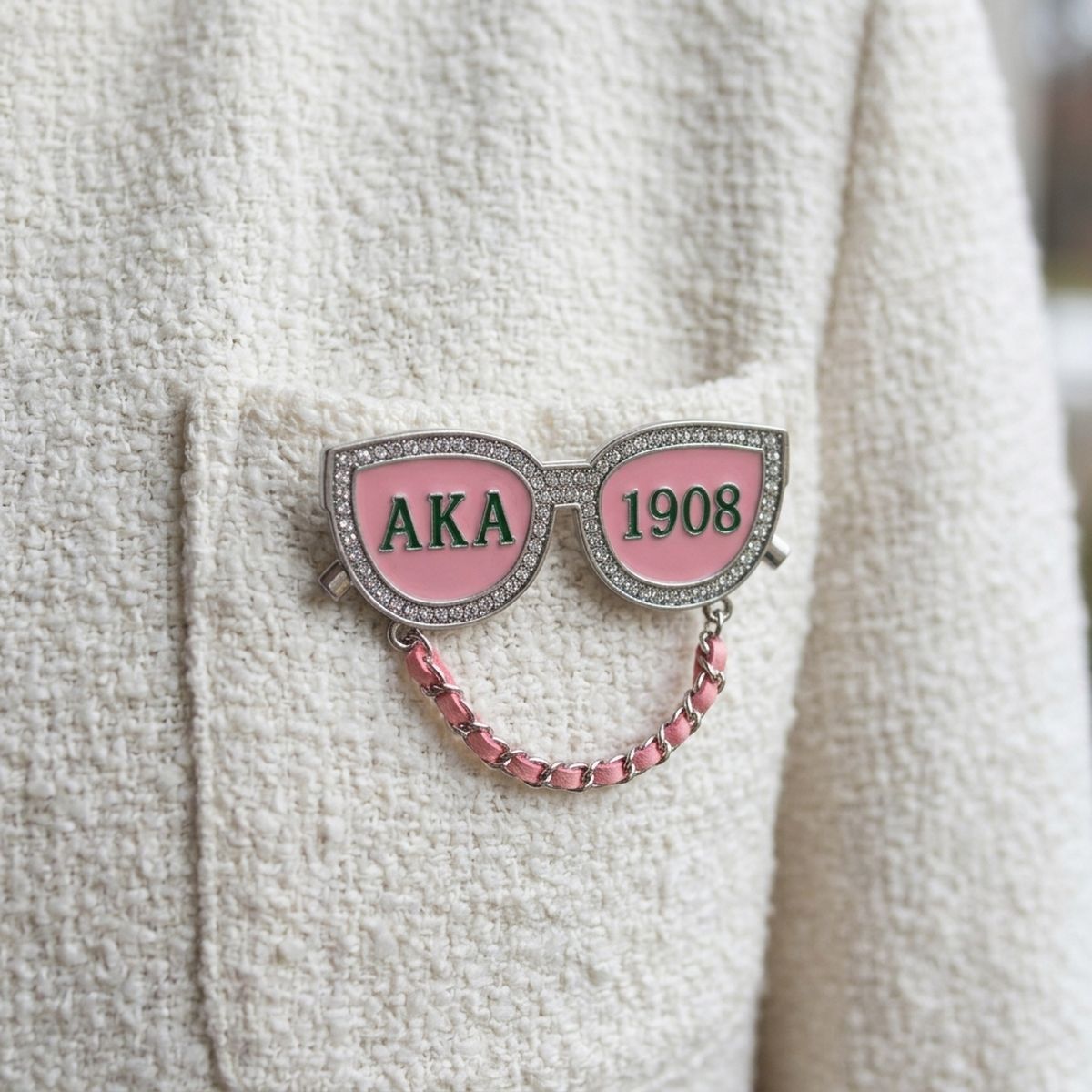 AKA Pink 1908 Sunglasses Rhinestone Brooch Pin