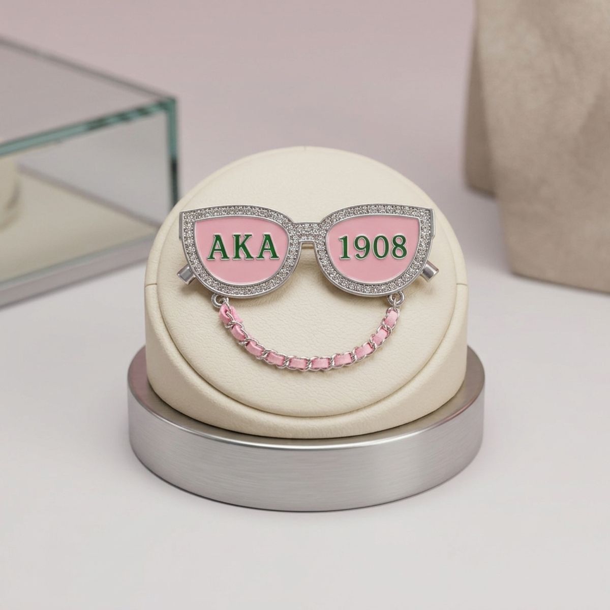 AKA Pink 1908 Sunglasses Rhinestone Brooch Pin