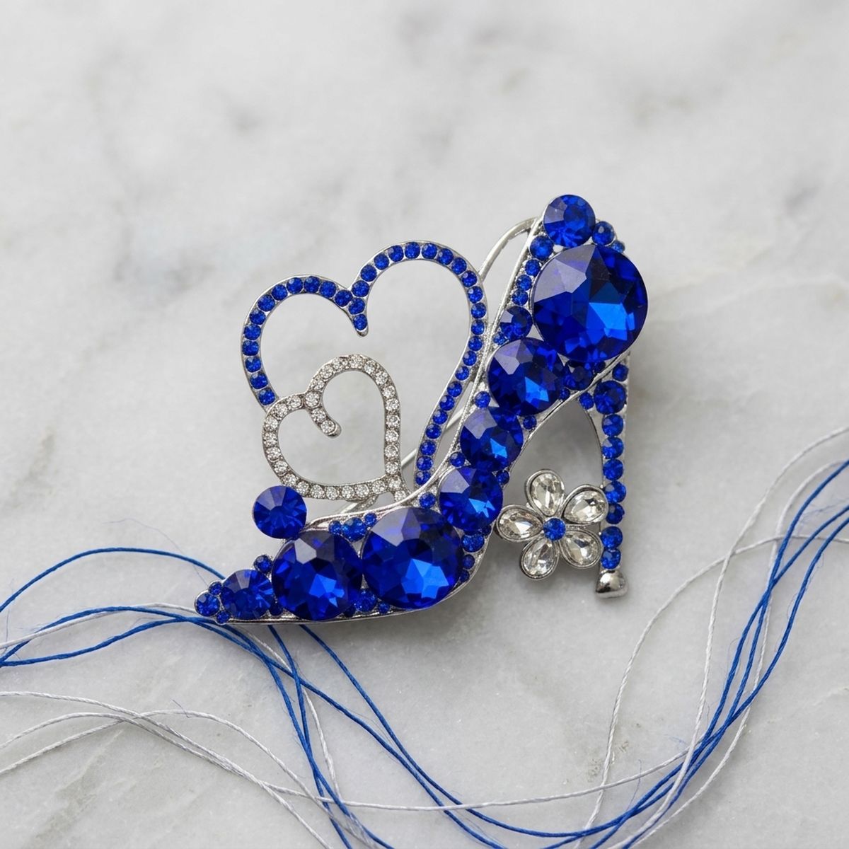 Glass Crystal Blue High Heel and Heart ZPB Brooch