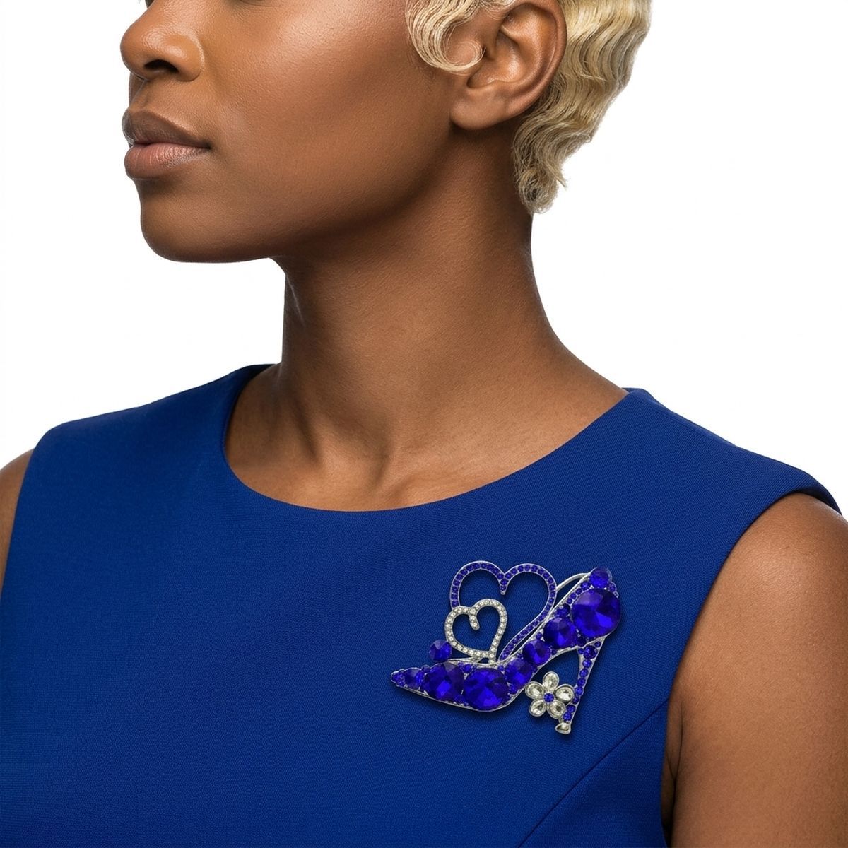 Glass Crystal Blue High Heel and Heart ZPB Brooch
