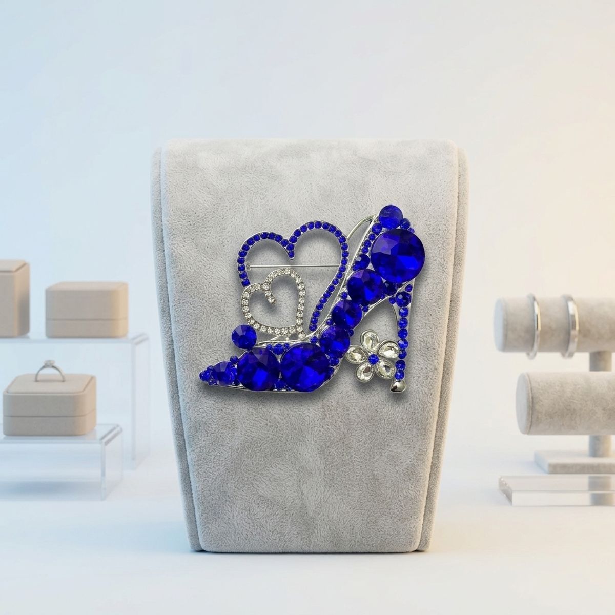 Glass Crystal Blue High Heel and Heart ZPB Brooch