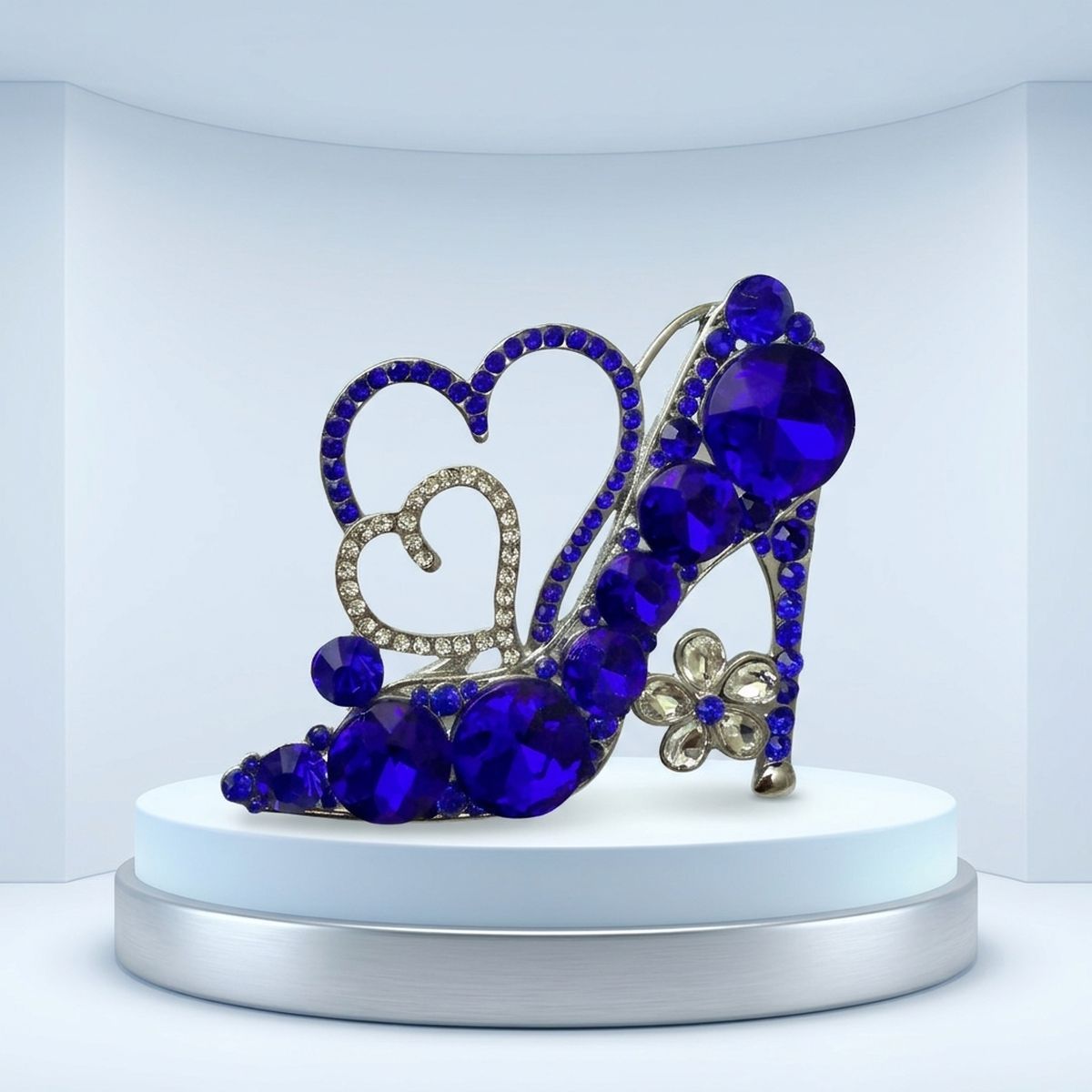 Glass Crystal Blue High Heel and Heart ZPB Brooch