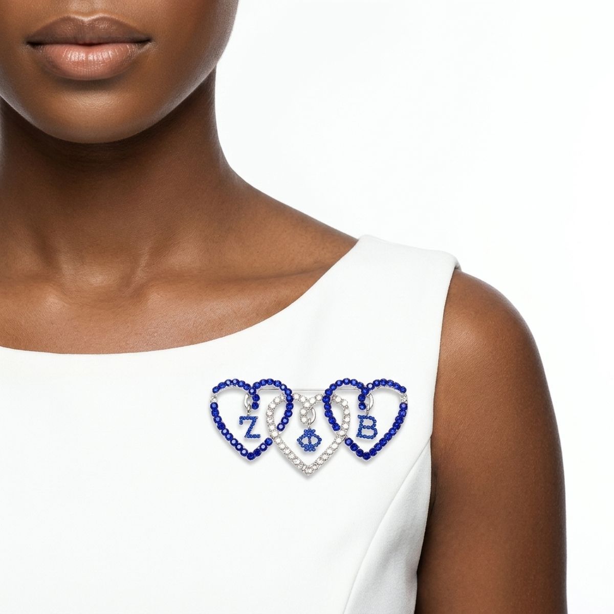 ZPB Blue and Clear Triple Heart Rhinestone Brooch