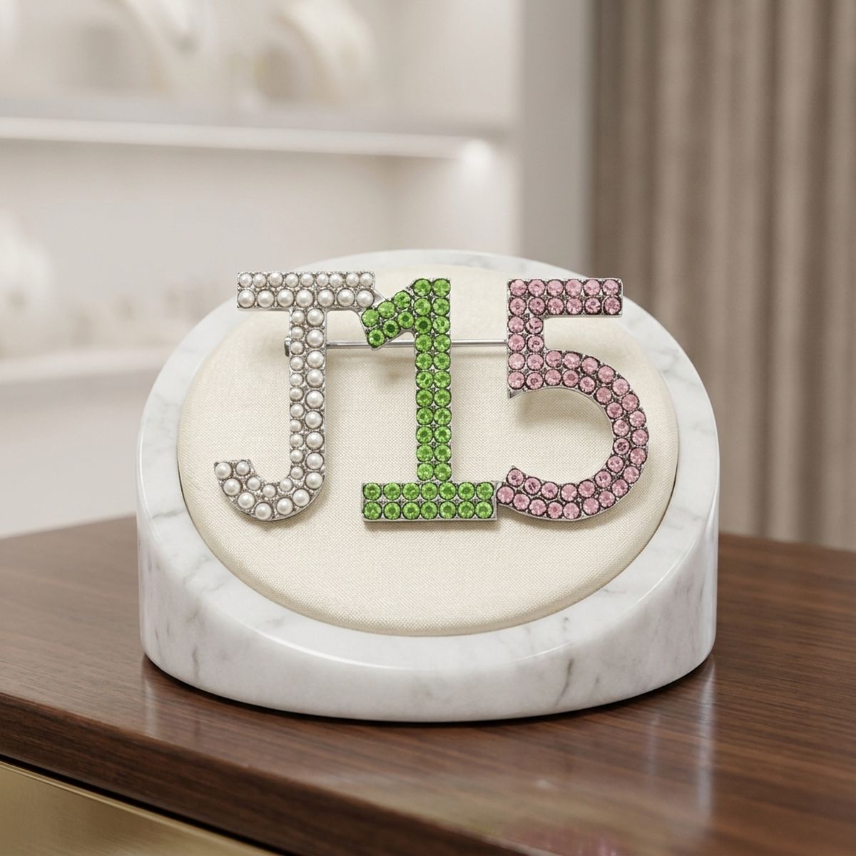 Alpha Kappa Alpha J15 Pearl Rhinestone Brooch