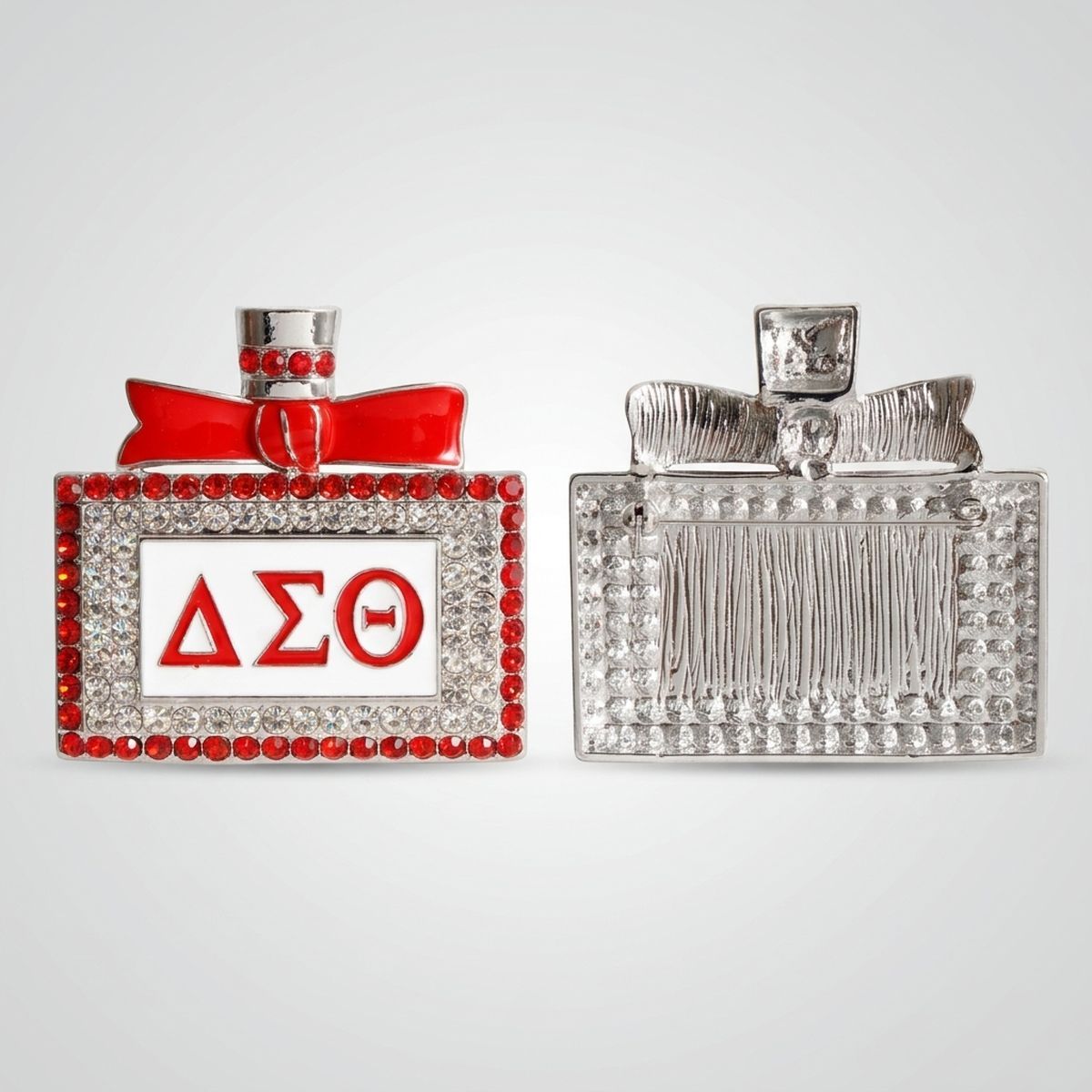DST Red and White Rhinestone Perfume Brooch