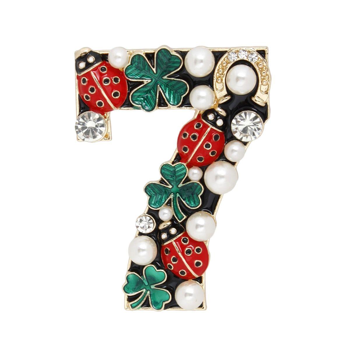 Brooch Lucky Seven Gold and Black Ladybug Pin
