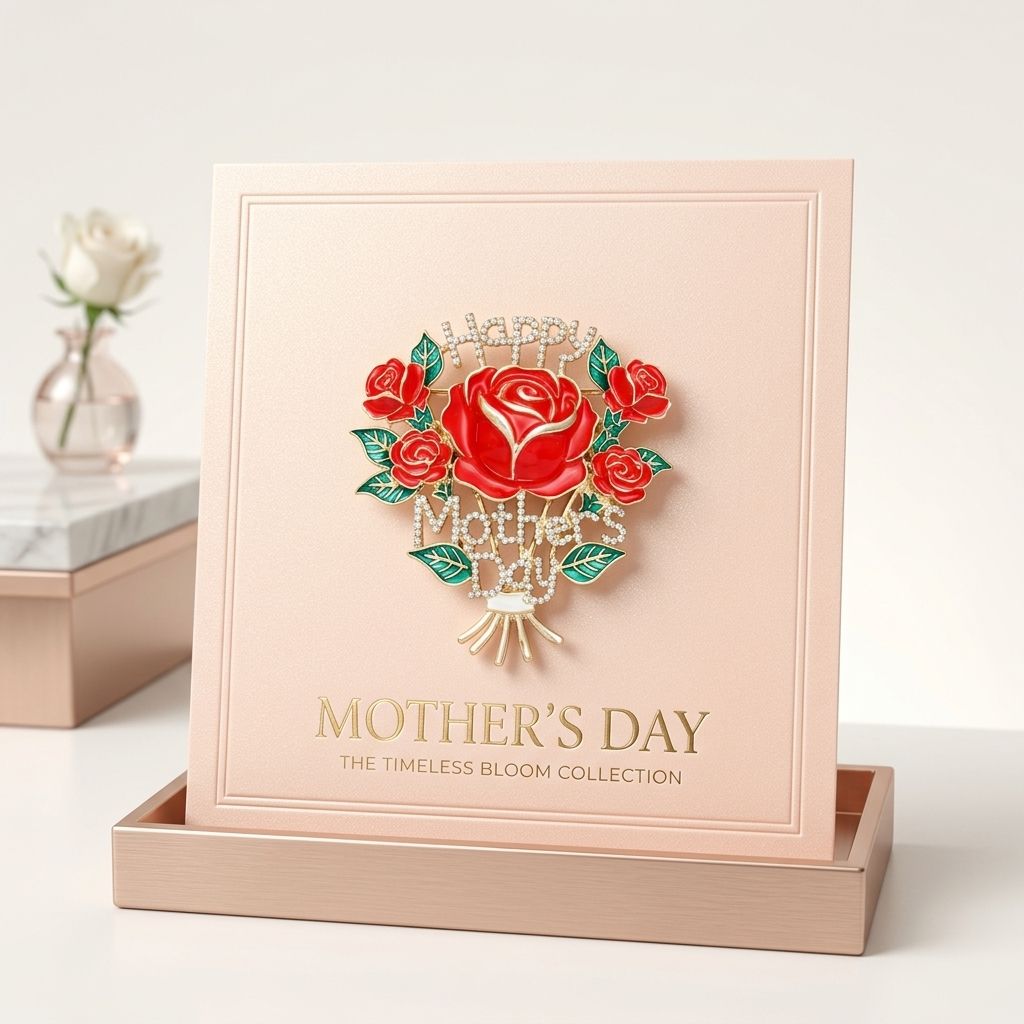 Brooch Pearl Mother's Day Red Rose Bouquet Pin