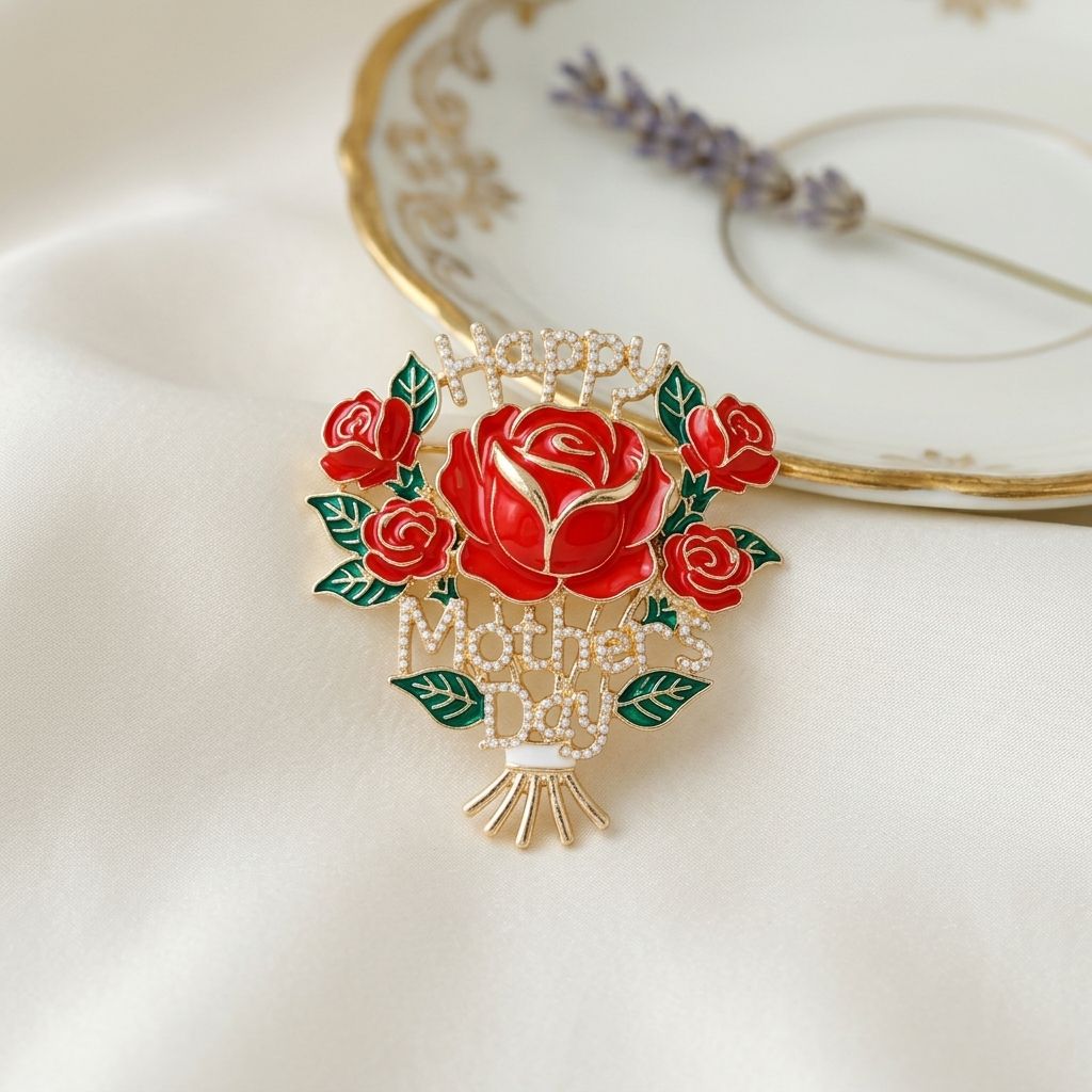 Brooch Pearl Mother's Day Red Rose Bouquet Pin
