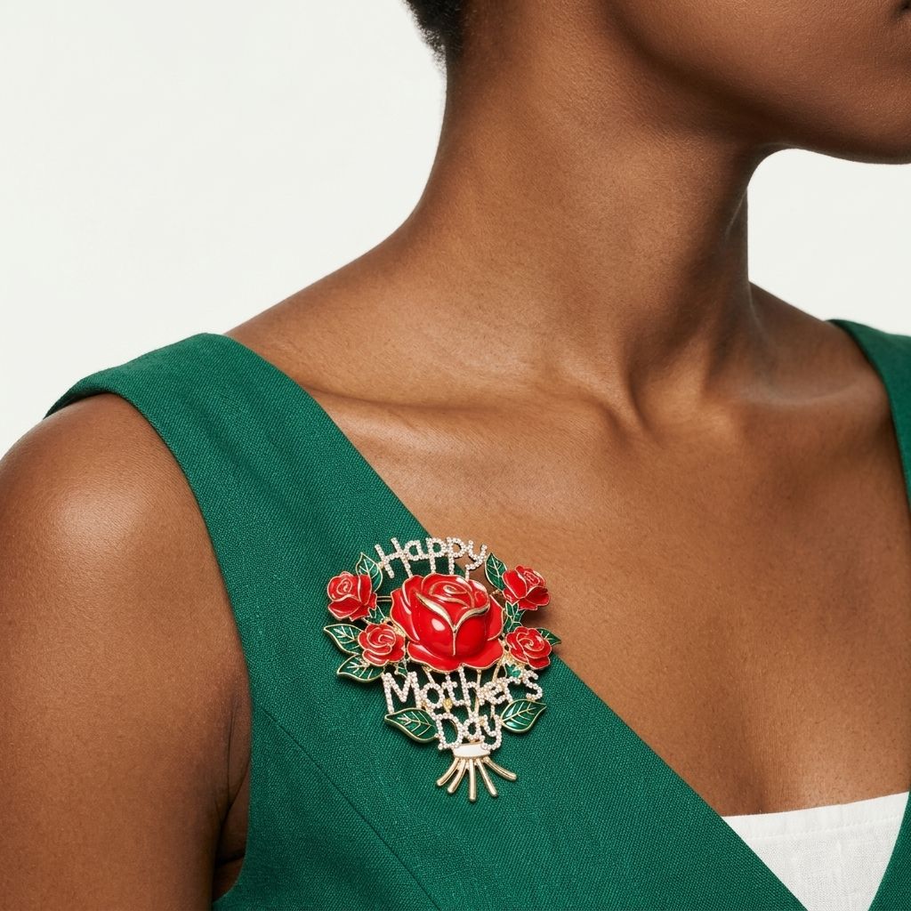 Brooch Pearl Mother's Day Red Rose Bouquet Pin
