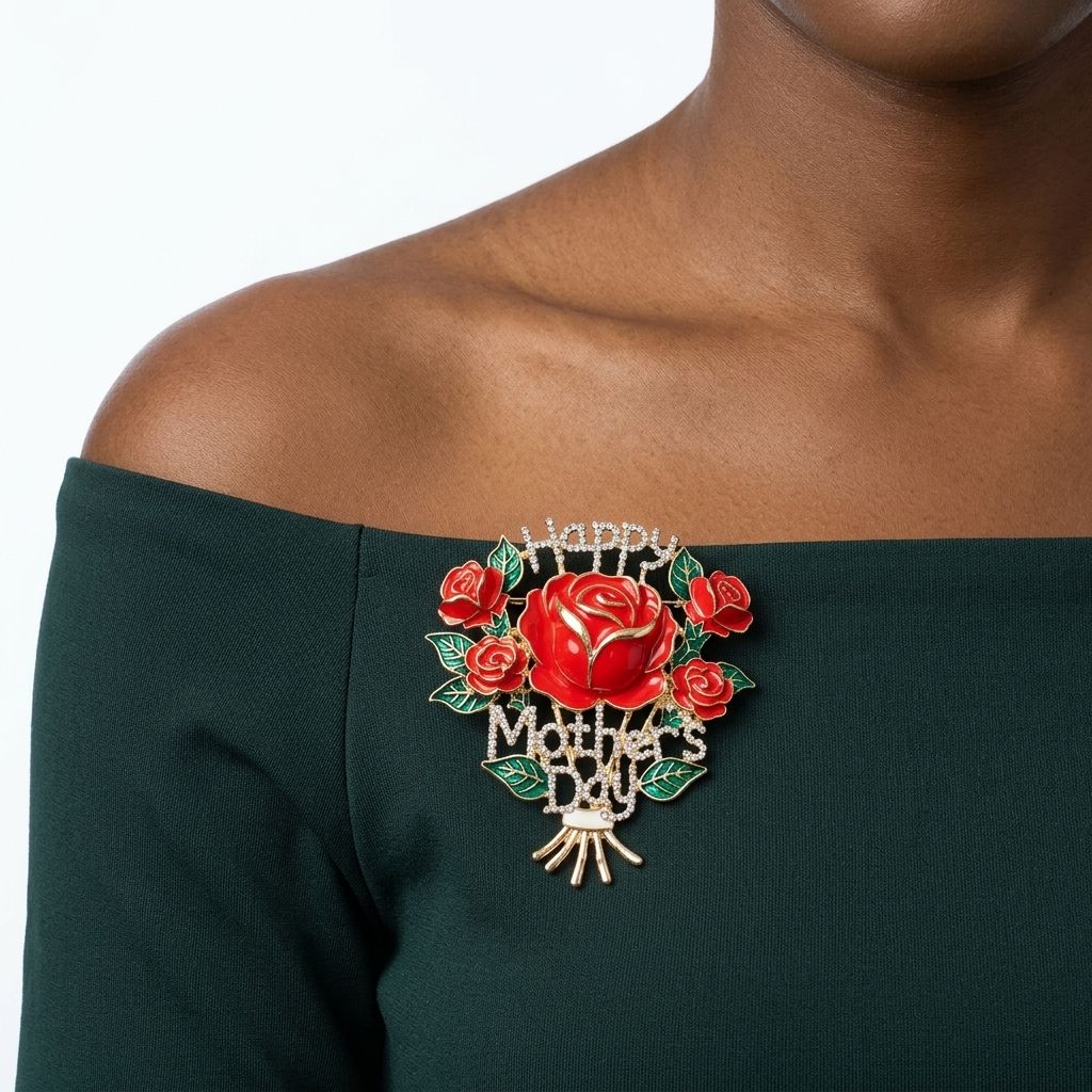 Brooch Pearl Mother's Day Red Rose Bouquet Pin