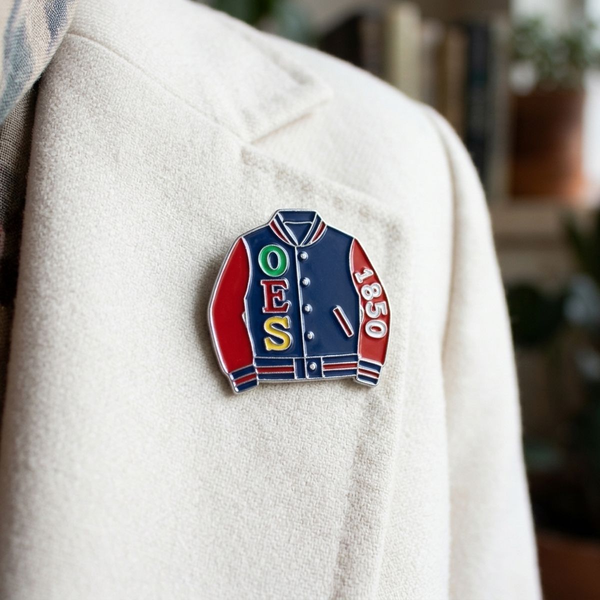 OES Red & Navy Varsity Jacket 1850 Brooch Pin