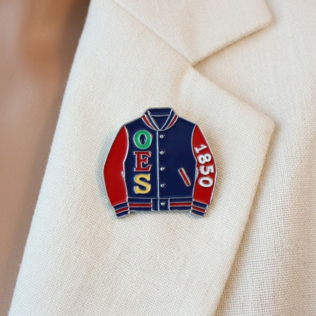 OES Red & Navy Varsity Jacket 1850 Brooch Pin