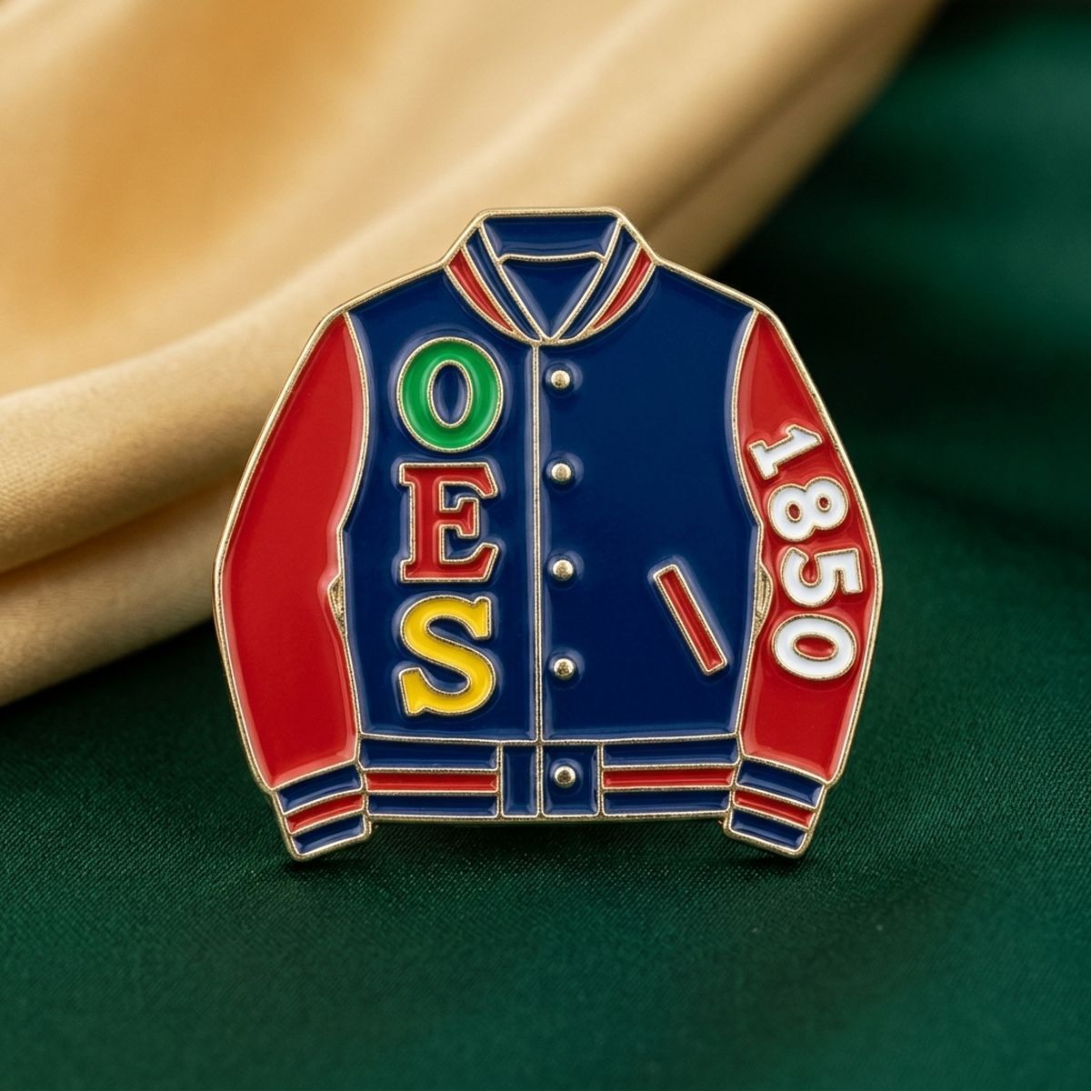 OES Red & Navy Varsity Jacket 1850 Brooch Pin