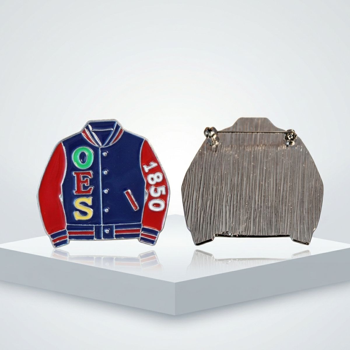OES Red & Navy Varsity Jacket 1850 Brooch Pin