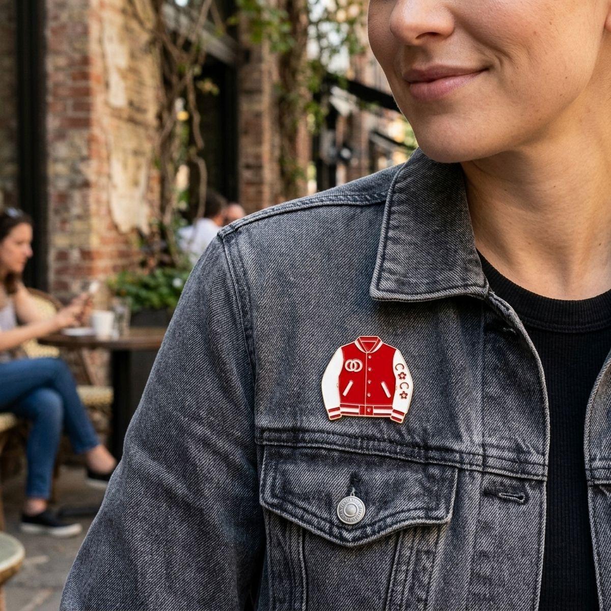 Brooch Red and White Varsity Jacket Flower Pin