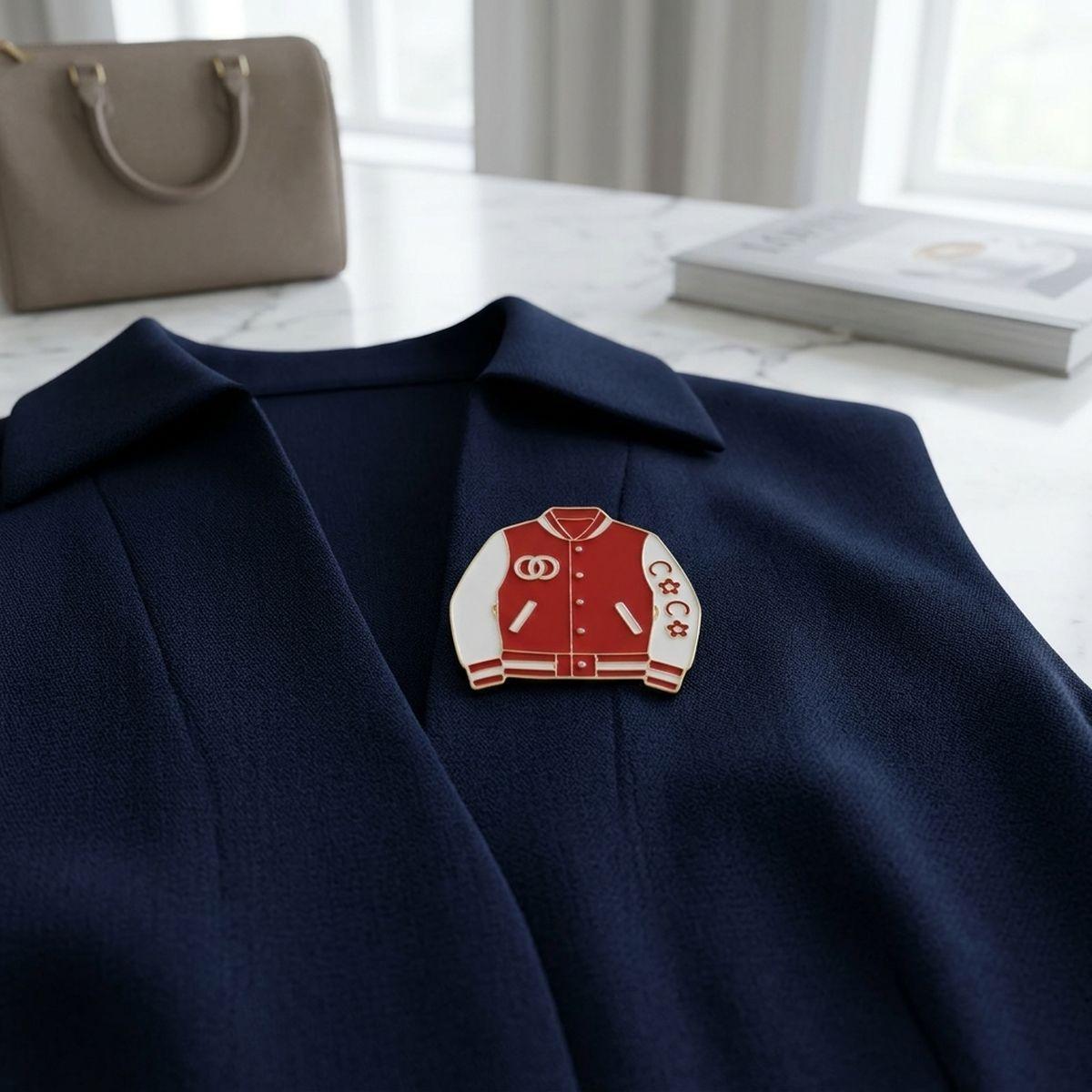 Brooch Red and White Varsity Jacket Flower Pin