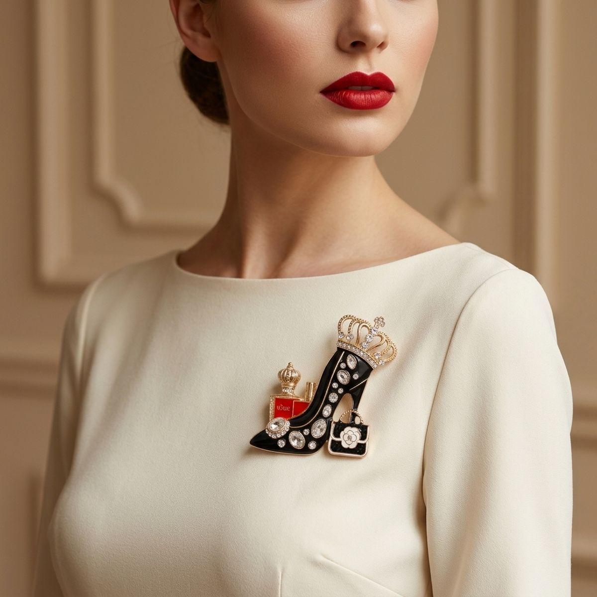 Black and Gold High Heel Queen Brooch Pin
