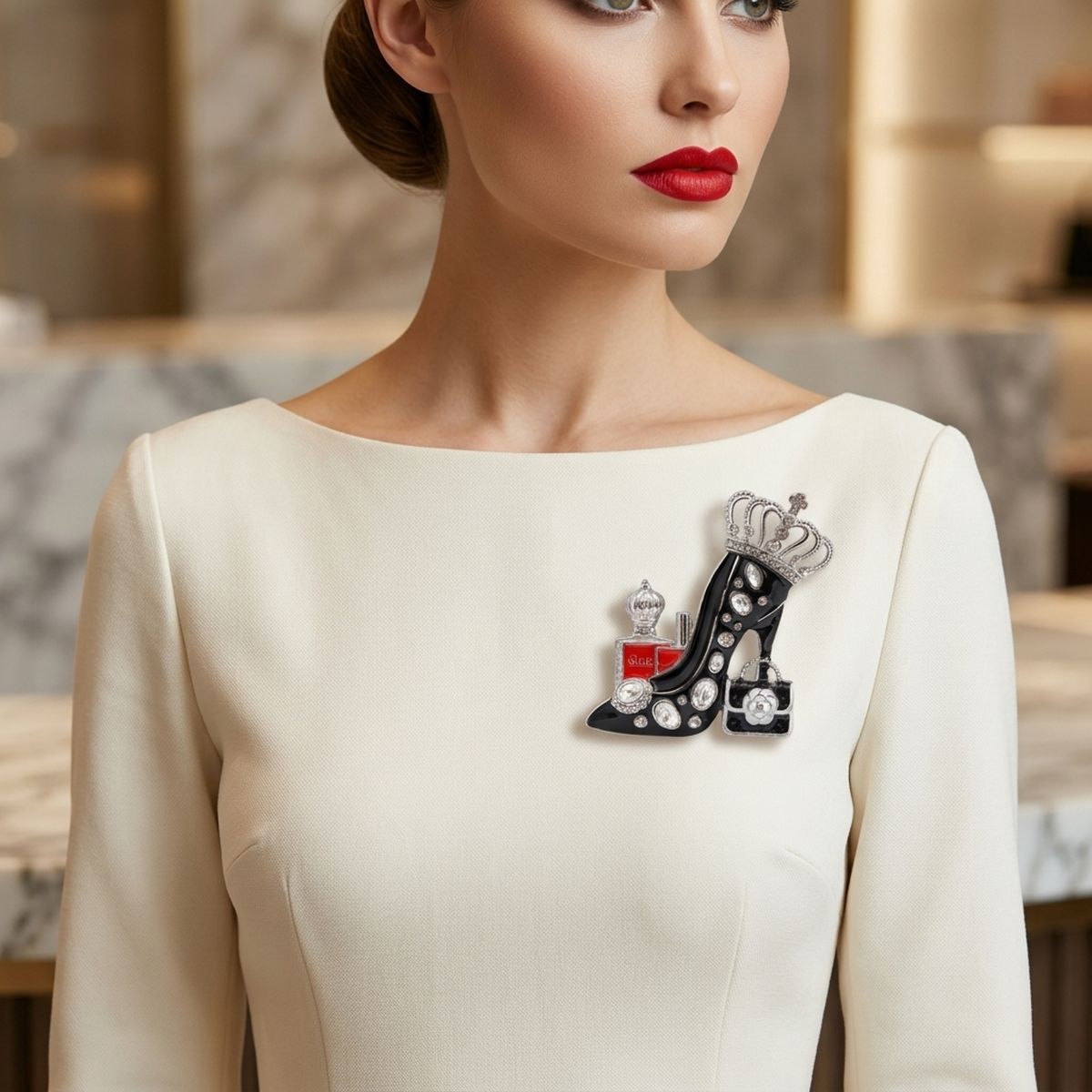 Black and Silver High Heel Queen Brooch Pin
