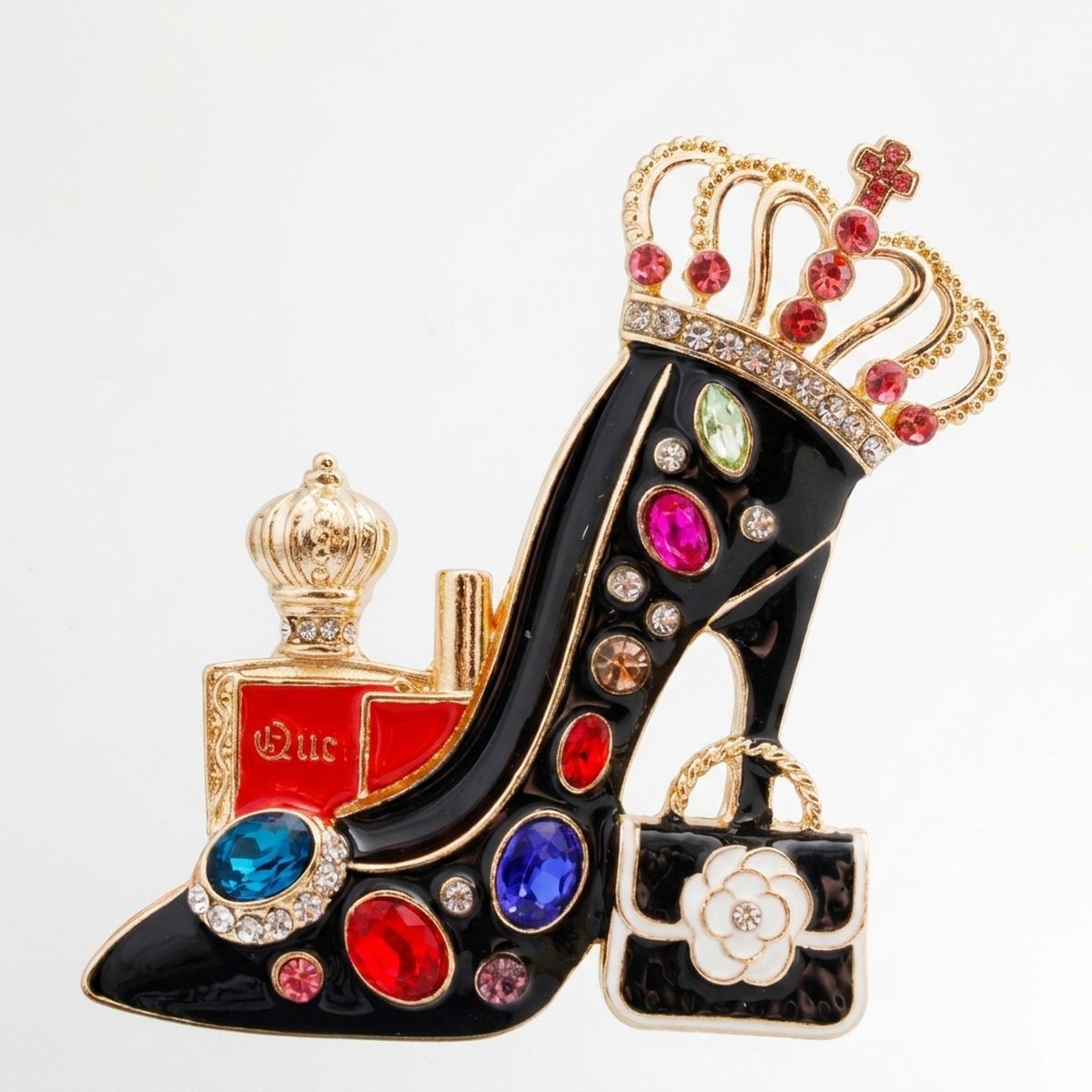 Black Multicolor High Heel Queen Gold Brooch Pin