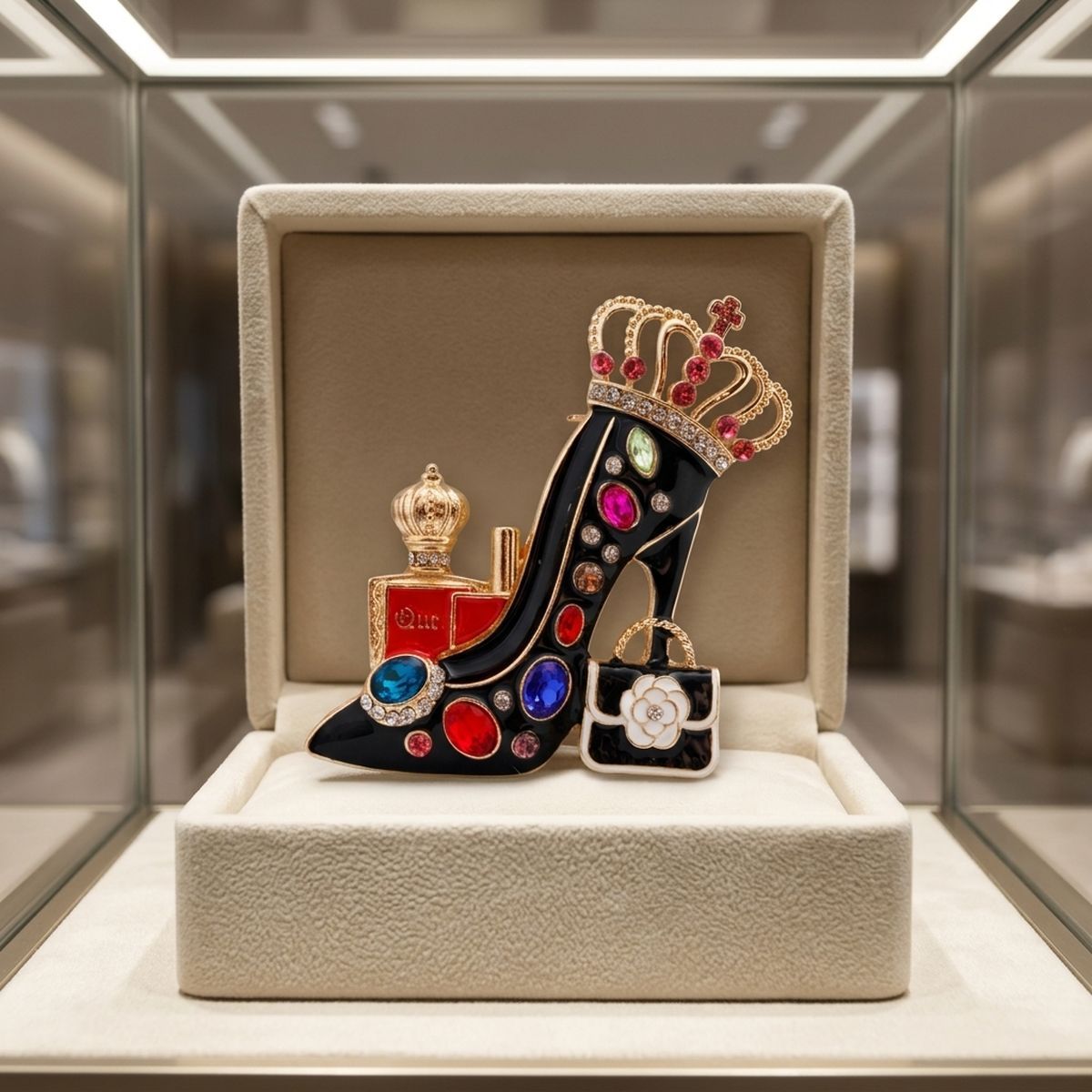 Black Multicolor High Heel Queen Gold Brooch Pin