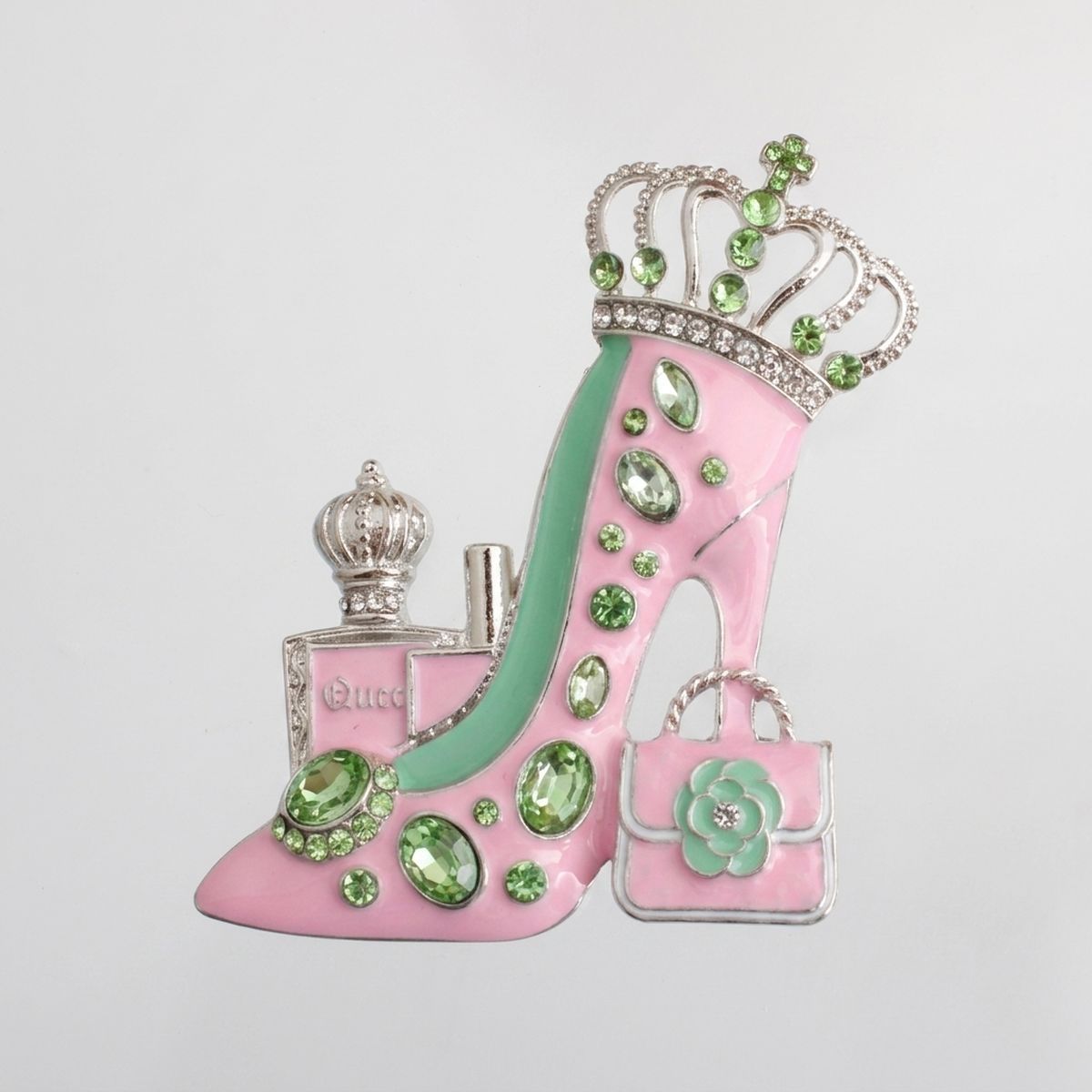 Pink Green Silver High Heel Queen Brooch Pin