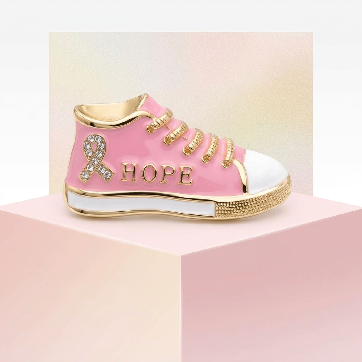 Pink Breast Cancer Hope Sneaker Gold Brooch Pin