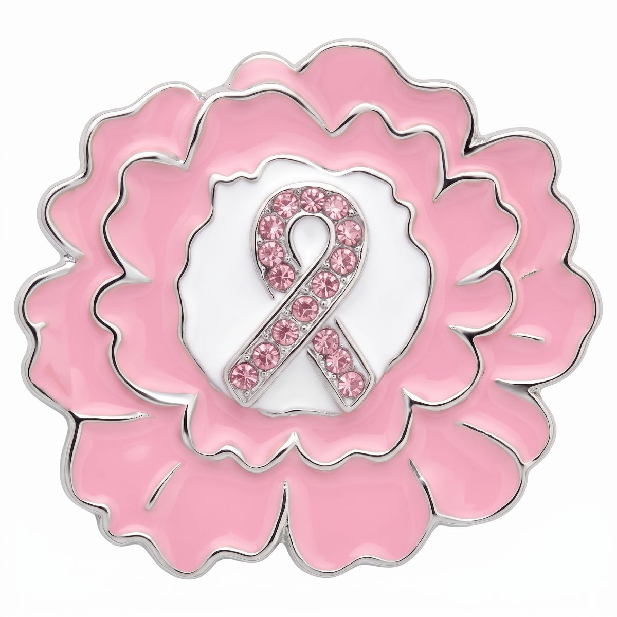 Pink Breast Cancer Awareness Silver Flower Brooch