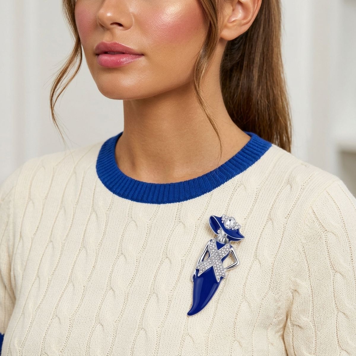 ZPB Blue Lady Breast Cancer Ribbon Brooch Pin