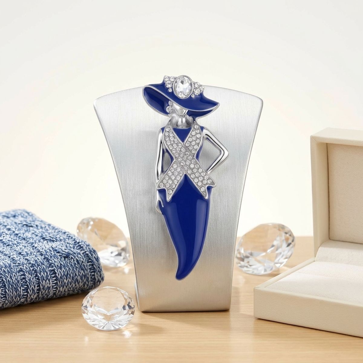 ZPB Blue Lady Breast Cancer Ribbon Brooch Pin