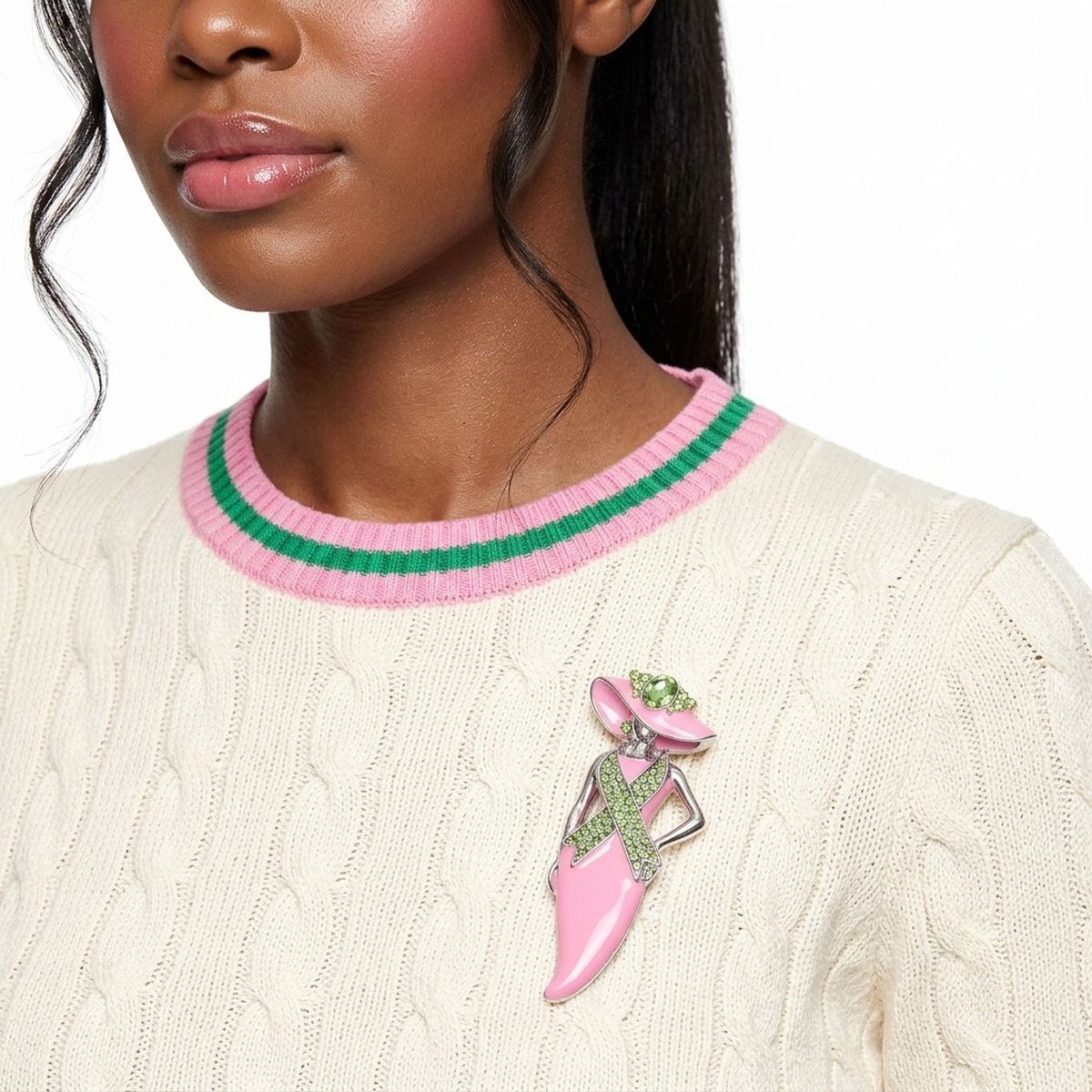 AKA Pink Lady Breast Cancer Ribbon Brooch Pin
