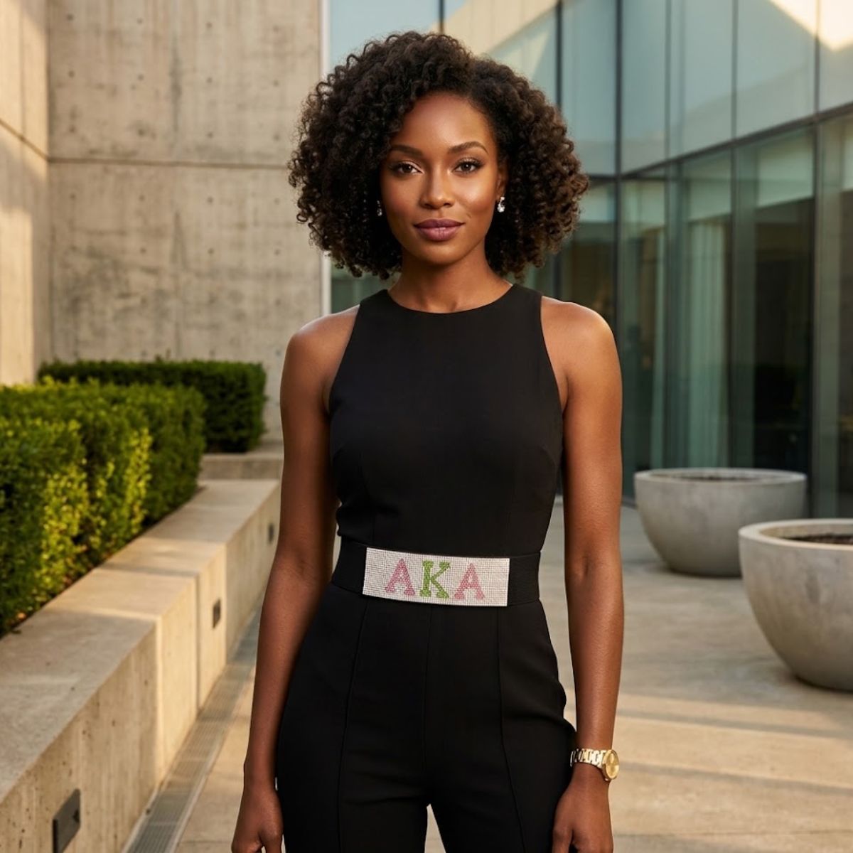 AKA Rhinestone Wide Black Stretch Canvas Belt