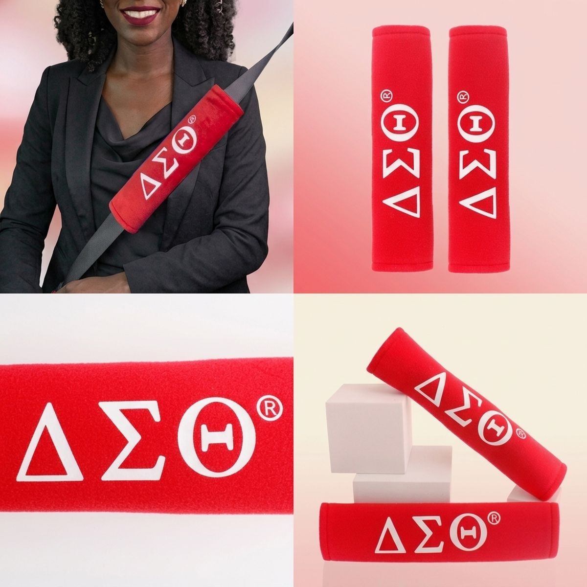 Delta Sigma Theta Red Seat Belt Cover Set