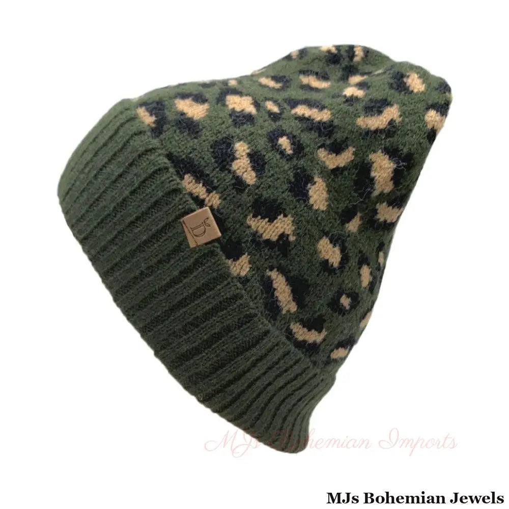 Olive Leopard Cuff Beanie