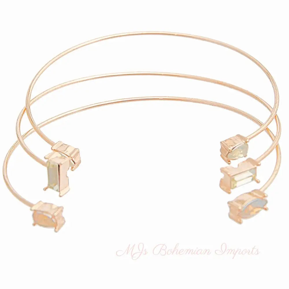 Opal Crystal 3Pcs Dainty Wire Cuff