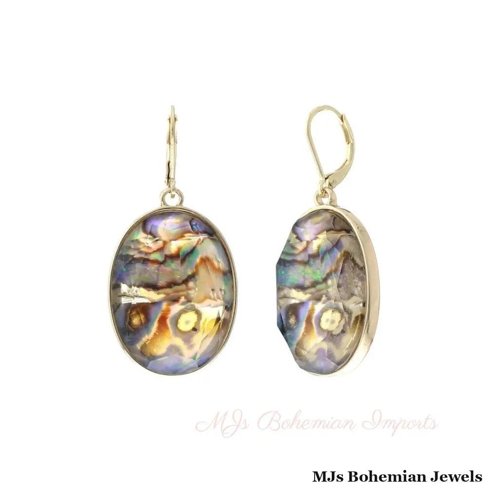 Opal Marbled Oval Eurowire Hoops